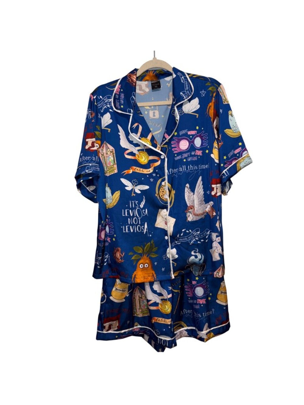 NWOT Wizard Themed Pajama Set Button-Up Shirt & Shorts Viet Studio Blue